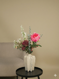 Kunstboeket Roze Pioenroos + Vaas Tuareg Beige