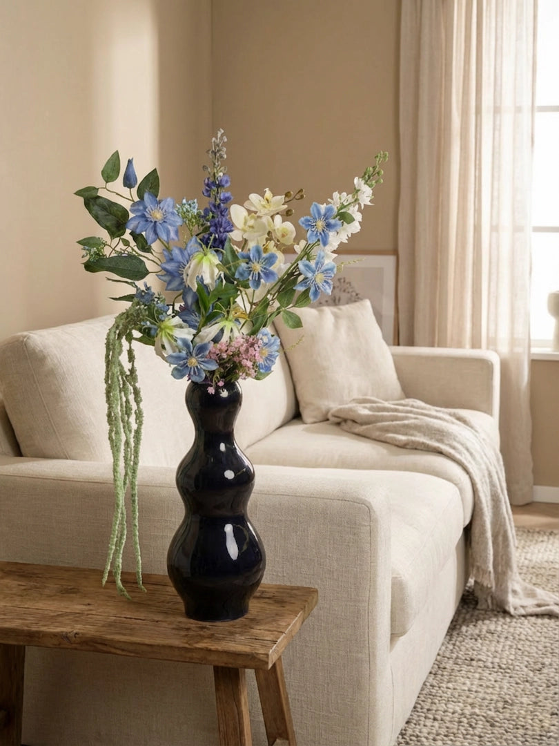 Kunstboeket Blauwe Clematis + Vaas Marrakech