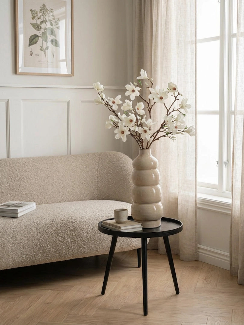 Kunstboeket Witte Magnolia's + Vaas Fjord