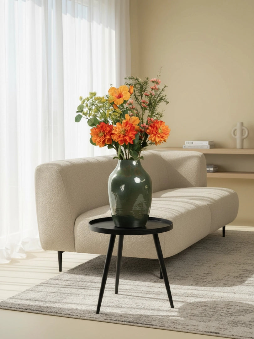 Kunstboeket Oranje Dahlia's + Vaas Amalfi Groen
